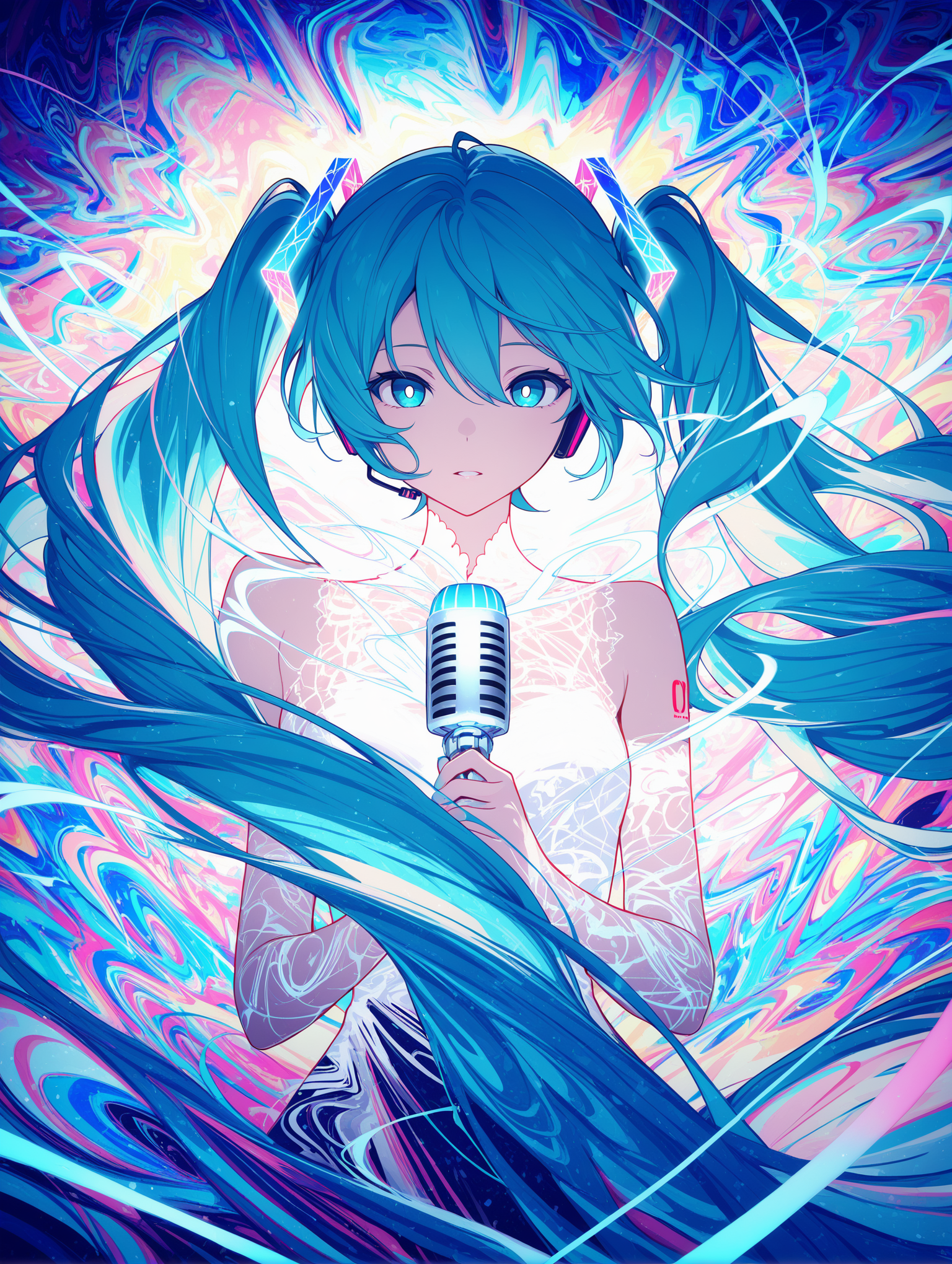 01888-1969228758-1girl, hatsune miku, white pupils, power elements, microphone, vibrant blue color palette, abstract,abstract background, dreamli.png